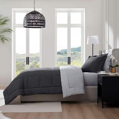 Nestl 5 Piece Twin Comforter Set – Dark Grey Reversible Bed in a Bag – Complete Twin Size Bedding Set with Sheets, Pillowcase and Sham - color: Dark Grey, size: Twin