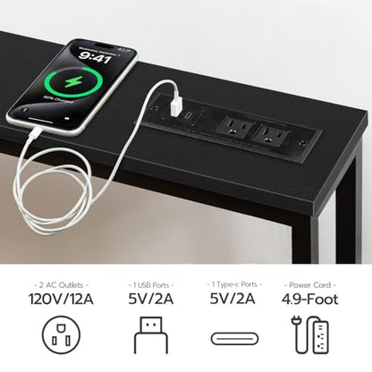 HOOBRO 47.2" Narrow Console Table with Power Outlet, 5.9" Behind Couch Table with Charging Station, Long Sofa Side Table, Skinny Entryway Table for Living Room, Hallway, Foyer, Black BB15XG01G1 - color: Black, size: 47.2"L x 5.9"W x 31.5"H