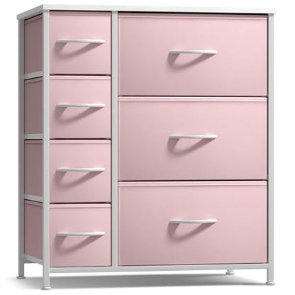 Sorbus Dresser with 7 Drawers - Furniture Storage Chest for Kid’s, Teens, Bedroom, Nursery, Playroom, Clothes, Toys - Steel Frame, Wood Top, Tie-dye Fabric Bins (7-Drawer, Pastel Pink) - color: Pastel Pink