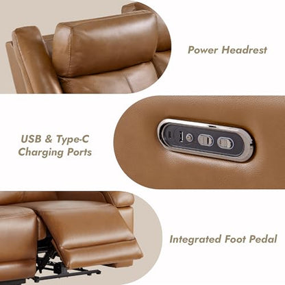 Watson & Whitely Wall Hugger Power Reclining Sofa with Console, Saddle | Genuine Leather Recliner Sofa, Power Headrests, Center Storage Console, Cup Holders, 3-Seater Couch, Living Room & RV - color: Saddle Brown, style: 3 Seater Sofa (with console)