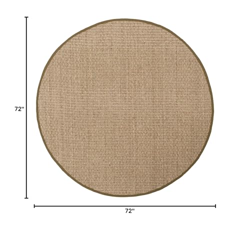 SAFAVIEH Area Rug 6' Round - Natural Fiber Collection - Natural & Olive Green, Seagrass, Basketweave Pattern with Border (NF114G) - color: Natural/Olive, size: 6' (Round)