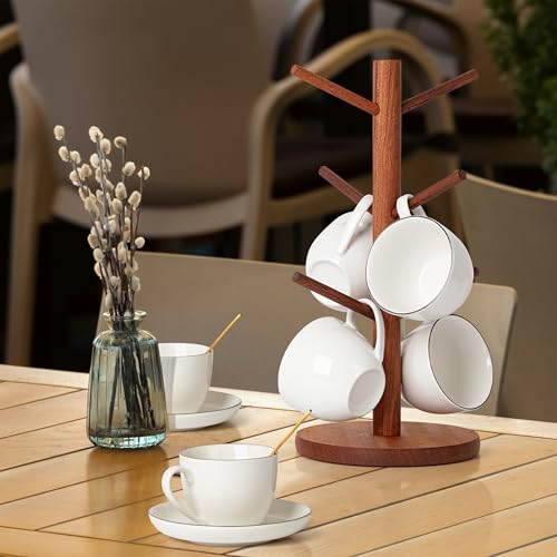 MyLifeUNIT Mug Holder Tree, Coffee Cup Holder with 6 Hooks (Reddish Brown) | Anti-slip padded bottom, space-saving compact design, easy air drying, sturdy tip-resistant structure - color: Reddish Brown
