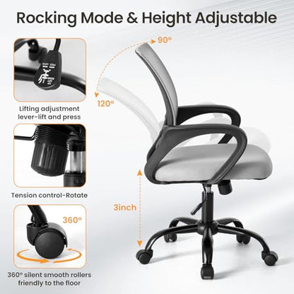 OLIXIS Ergonomic Office Chair 2 Pack, Home Desk Mesh Chairs, Lumbar Support | Height Adjustable, Fixed Armrest, Rocking Mode, 360 Swivel, 2 Pack Home, Grey - color: Grey, size: 2
