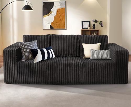 Hobestluk 3 Seater Modular Couch with Deep Seat Oversized Sectional Sofa | Strip GREY,3-Seater,Cozy Fabric,Memory Foam,No Assembly,Cloud Chair,With Pillows,For Livingroom Bedroom,Free Combination - color: Grey, size: 3-Seater