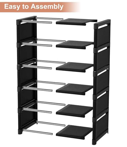 6-Tier Narrow Shoe Rack, Vertical Small Space Shoe Organizer, 9.84" Compact Slim Shoe Shelf for Closet & Entryway, Sturdy & Tool-Free Assembly, Adjustable Height for Boots - size: 6-Tier
