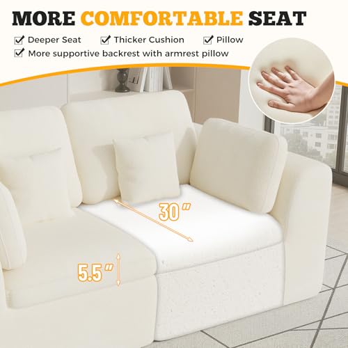 Luxanimarion 85'' Loveseat Sofa, Cloud Boneless Couches for Living Room, 2 Seater Modular Sectional Sofa,Oversized,Beige Chenille - color: Beige, size: Love Seat