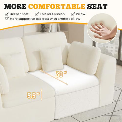 Luxanimarion 85'' Loveseat Sofa, Cloud Boneless Couches for Living Room, 2 Seater Modular Sectional Sofa,Oversized,Beige Chenille - color: Beige, size: Love Seat