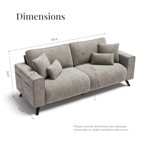 85" Loveseat Sofa, Chenille Couch with Deep Seat, Light Grey | Clean-look modern couch with 4 pillows, hidden side pockets, easy assembly for living rooms, apartments, and offices - color: Light Grey