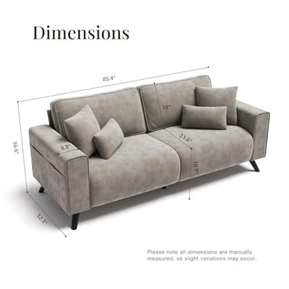 85" Loveseat Sofa, Chenille Couch with Deep Seat, Light Grey | Clean-look modern couch with 4 pillows, hidden side pockets, easy assembly for living rooms, apartments, and offices - color: Light Grey
