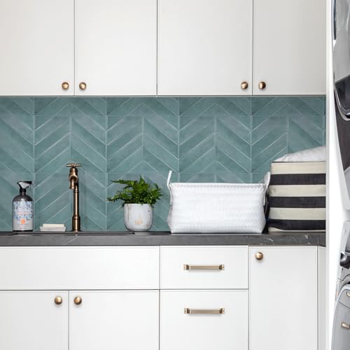 STICKGOO Herringbone Peel and Stick Backsplash, Blue Teal, 10 Sheets | 12.6 x 9.7 in, Thicker Rectangular Vinyl Stick-On Wall Tiles, Easy Alignment, Waterproof, Easy to Clean, Kitchen/Bathroom - color: Blue Teal, size: Pack of 10