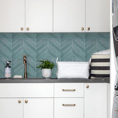 STICKGOO Herringbone Peel and Stick Backsplash, Blue Teal, 10 Sheets | 12.6 x 9.7 in, Thicker Rectangular Vinyl Stick-On Wall Tiles, Easy Alignment, Waterproof, Easy to Clean, Kitchen/Bathroom - color: Blue Teal, size: Pack of 10