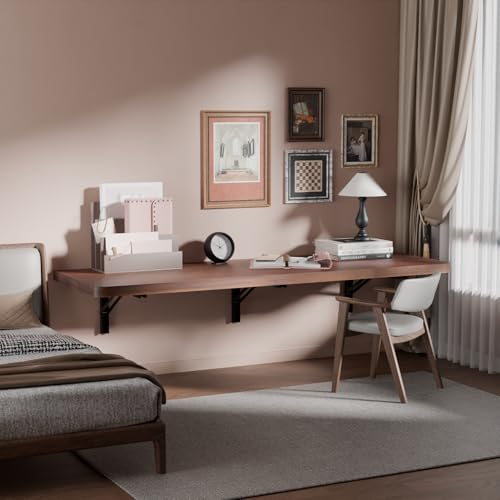 IAE Wall Mounted Folding Table with Pine Wood,48" x 16"Floating Wall Desk | Laundry Folding Table with Shelf Brackets,Fold Down Desk Shelf,Fold Workbench for Apartments,Home,Laundry Room,Kitchen,Brown - color: Brown, size: 48*16*8 Inch