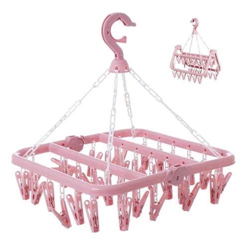 Laundry Drying Rack with 32 Clips, Foldable, Light Pink - color: Light Pink