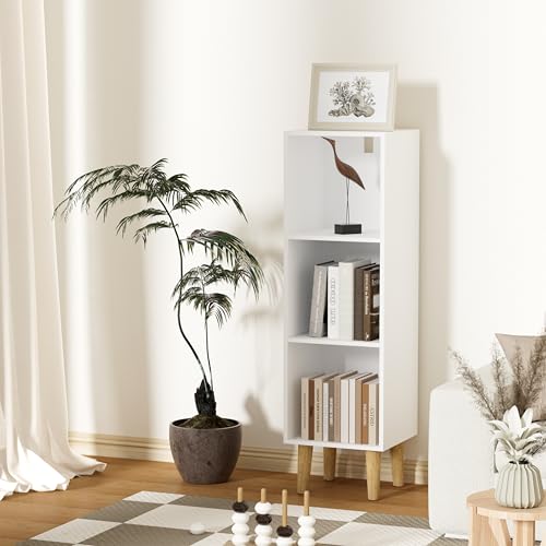 3 Cube Bookcase, Wooden Book Shelf Cube Storage Organizer with Legs, 3 Tier Bookshelf Freestanding Open Shelves for Bedroom, Living Room, Home Office (White, 3 Cube) - color: White, size: 3 Cube