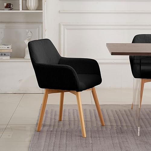Desk Chair No Wheels Vanity Chair Comfy Accent Chair for Living Dining Room Bedroom Home Office Mid Century Modern Upholstered Armchair Sofa Chair (Wool Black, 1) - color: Wool Black