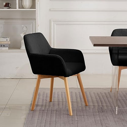Desk Chair No Wheels Vanity Chair Comfy Accent Chair for Living Dining Room Bedroom Home Office Mid Century Modern Upholstered Armchair Sofa Chair (Wool Black, 1) - color: Wool Black