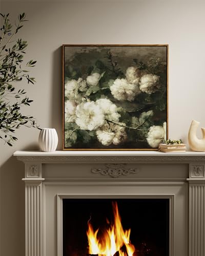 InSimSea Square Framed Canvas Wall Art, Vintage Floral Rustic Roses Flower Wall Art Prints for Living Room, Flowers Pictures for Bedroom Living Room Aesthetic Home Decor 24"x24" - color: Flower, size: 24"L x 24"W
