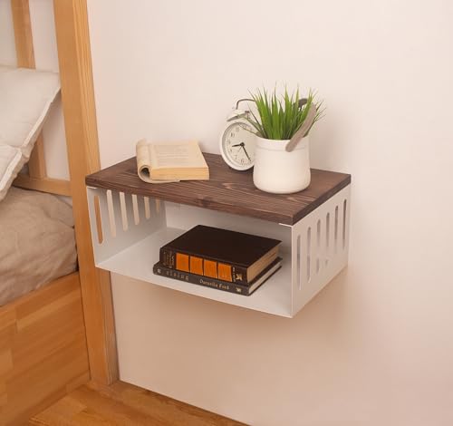 Floating Nightstand with White Metal Base, Wooden Top and Sturdy Metal Base, Minimalist Bedside Table, Wall Mounted Shelf, Bedside Shelf (London) - color: London