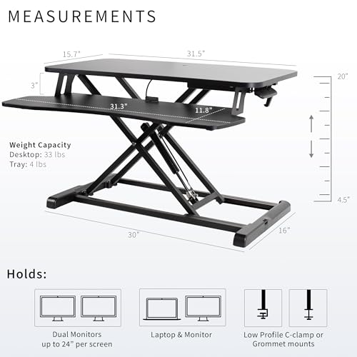 VIVO 32 inch Desk Converter, K Series, Height Adjustable Sit to Stand Riser, Dual Monitor and Laptop Workstation with Wide Keyboard Tray, Black, DESK-V000K | Height Adjustable, Stand Up Desk Riser, Wide Keyboard Tray, Dual Monitor and Laptop Workstation,