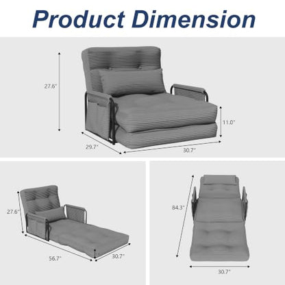 Futon Sofa Bed,Convertible Sofa Bed,Folding Boneless Couches | 3-in-1 Folding Sofa Bed,Boneless Couches for Living Room with Pillow & Side Pocket,High-density Foam,Single Sleeper,Grey - color: Dark Grey, size: Single