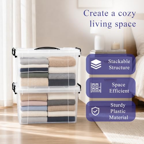 4 Pack 120 QT Plastic Storage Bins with Lids | Clear Stackable Bins with Secure Latches and Handles Heavy-Duty Storage Containers For Home Office and Garage Organization - size: 120 Qt