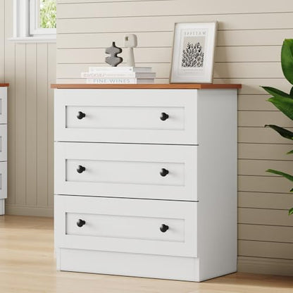 Furnify 3 Drawer Dresser Set of 2, Modern Chest of Drawers, White & Walnut | Farmhouse Wood Nightstand Bedside Cabinet End Table, Modern Closet Storage Organizer for Bedroom, Living Room - size: 11.8"D x 22.8"W x 25.2"H (6 Drawers)