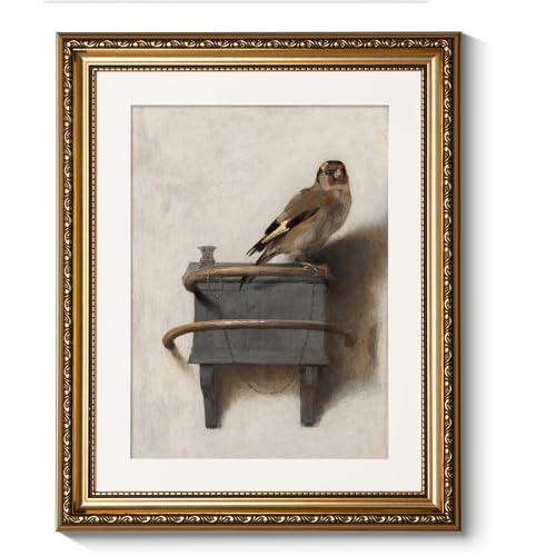 ARPEOTCY Vintage Gold Framed Bird Wall Art, Bedroom Bathroom Goldfinch Picture Wall Decor, Canvas Prints, Antique Picture Frame Still Life Paintings Home Farmhouse Cottage Decor,13x16 Inch - color: The Goldfinch, size: 16"L x 13"W