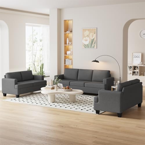 Furnimart Modern 3 Seater Couch and Loveseat Sets, Comfy Couches Set for Living Room, Deep Seat Sectional Sofa and Love Seat Set, Dark Grey 7-Seater - color: Dark Grey, size: 2 Loveseats + 3 Seater Sofa