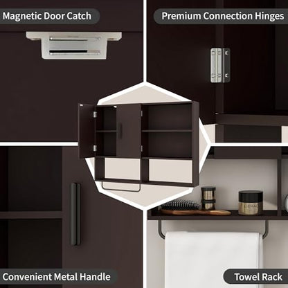 Bathroom Wall Cabinet with Towel Bar & 2 Doors, Espresso - color: Espresso
