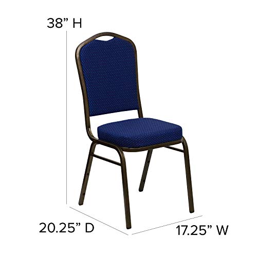 Flash Furniture Hercules Fabric Crown Back Banquet Chair, Navy Blue, 4-Pack | Stackable, Gold Vein Frame, Fabric Upholstery - color: Navy Blue Patterned Fabric/Gold Vein Frame, size: Set of 4