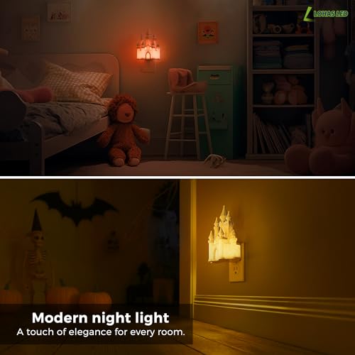 L LOHAS LED 3D Castle 야간 조명 벽에 꽂기, 황혼에서 새벽까지 야간 조명 | 아동용 컬러 LED 야간 조명, 어린이 방 침실 욕실 복도용 조도 조절 가능한 야간 조명, 1팩 - color: 성 - 멀티컬러