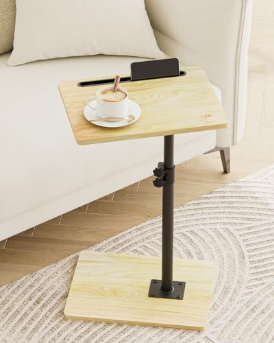 Masupu Sofa Arm Tray Table - 360° Swivel Height Adjustable End Table, Small Snack Side Table for Couch, C Shaped Table for Bed, Chair or TV Tray Table(Natural) - color: Natural