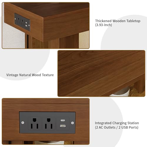43.3" Console Table with Charging Station & USB-C Port, Behind Couch Sofa Table with LED Lights Narrow Entryway Table for Entrance Living Room Hallway Foyer, Walnut - color: Walnut