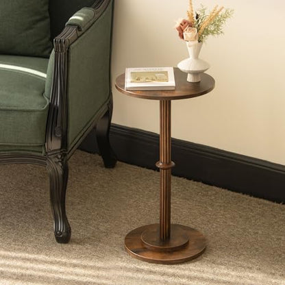 MaxSmeo Drink Table, Small Side Table for Small Spaces, Modern Round End Table with Fluted Wood Leg, Rustic Brown - color: Rustic
