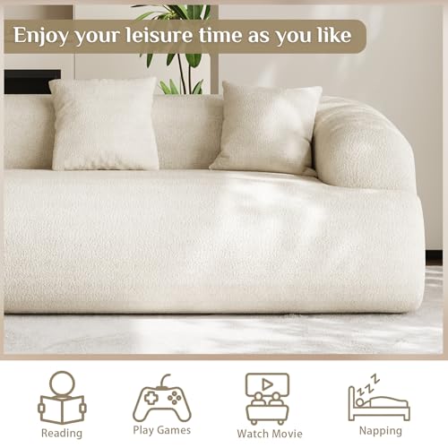 91" Modern Curved Couch,3 Seater Boneless Sofa & Deep Seat,Beige White | Cute Curve Sofa with Soft Chenille,High Foam and Oversized Deep for Modern Living Rooms, Bedrooms ,Apartments,No Assembly - color: Beige, size: 91''