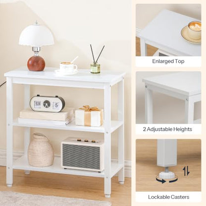 HOOBRO End Table, Simple Rustic Side Table with 3-Tier Storage Shelf, Narrow Nightstand for Small Spaces, Easy Assembly, for Living Room, Bedroom, Industrial Design, White WT14BZ01 - color: White