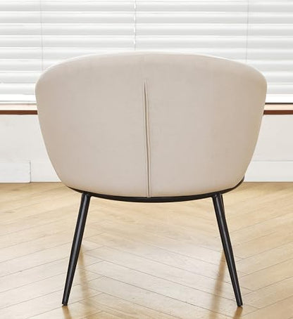 GDFStudio 27" Modern Accent Chair, Comfy Lounge Chair, Velvet Upholstered Chair, Mid Century Modern Armchair with Metal Legs, Solid Wood Frame, Cushion Barrel Side Chair for Living Room Bedroom, Beige - color: Beige + Velvet
