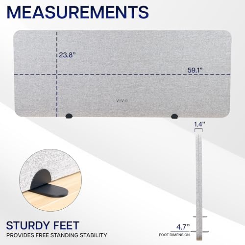 VIVO Gray 60 x 24 inch Privacy Panel, PP-1-V060G-S | Screw-in Sound Absorbing Cubicle Desk Divider, Acoustic Partition - size: 59"