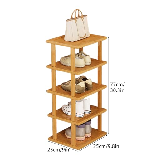 Wood Shoe Rack 5/7/8 Tier - Vertical Shoe Rack for Small Spaces, Tall Narrow Shoe Rack Organizer for Closet Entryway Corner Garage and Bedroom, Skinny Shoe Shelf with Free Stackable DIY (S) - size: Small