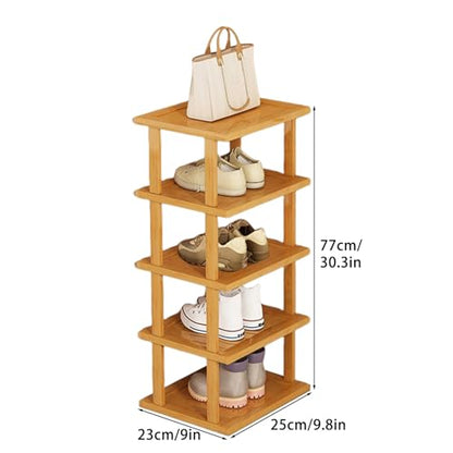 Wood Shoe Rack 5/7/8 Tier - Vertical Shoe Rack for Small Spaces, Tall Narrow Shoe Rack Organizer for Closet Entryway Corner Garage and Bedroom, Skinny Shoe Shelf with Free Stackable DIY (S) - size: Small
