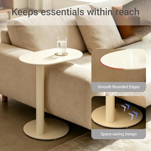 Modern C-Shaped End Table, Small Sofa Side Table Metal Side Table for Couch and Bed Snack Table Tray Table for Living Room Bedroom - color: Cream White