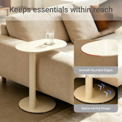 Modern C-Shaped End Table, Small Sofa Side Table Metal Side Table for Couch and Bed Snack Table Tray Table for Living Room Bedroom - color: Cream White