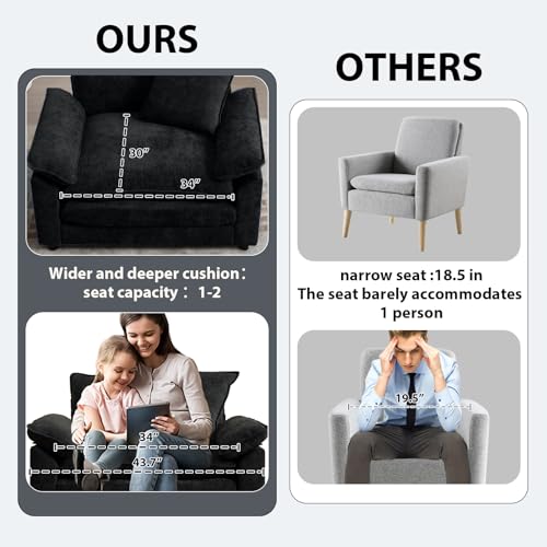 Modern Oversized Chair, Comfy Chenille Accent Chair Large Upholstered Armchair with Extra Thick and Deep Seat Lounge Chair for Living Room,Bedroom,Apartment (Black) - color: Black, size: 1