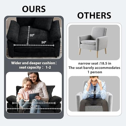 Modern Oversized Chair, Comfy Chenille Accent Chair Large Upholstered Armchair with Extra Thick and Deep Seat Lounge Chair for Living Room,Bedroom,Apartment (Black) - color: Black, size: 1