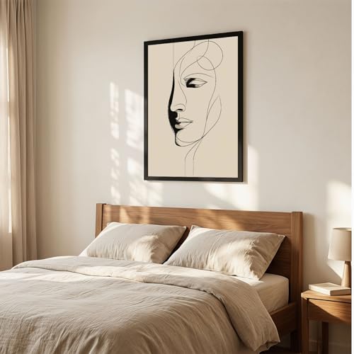 Black Framed Abstract Minimalist Line Art Poster Canvas Print Art Modern Contemporary Wall Art Painting Pictures Wall Decor Elegant Home Decoration for Living Room Bedroom Office Apartment (Black framed,12W"X16L")