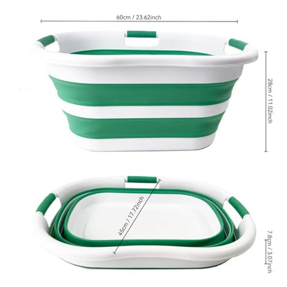 SAMMART 40L (10.5 gallon) Collapsible Plastic Laundry Hamper - Foldable Pop Up Storage Container/Organizer - Portable Washing Tub - Space Saving Basket (1, White/Winter Green) - color: White/Winter Green