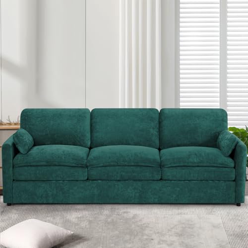 89" Chenille 3 Seats Sofa with 2 Pillows, Teal | Modern Upholstered Sofa with Deeper Seats, Comfy Sofa with Thickened Cushions for Living Room, Apartment - color: Teal, size: Sofa