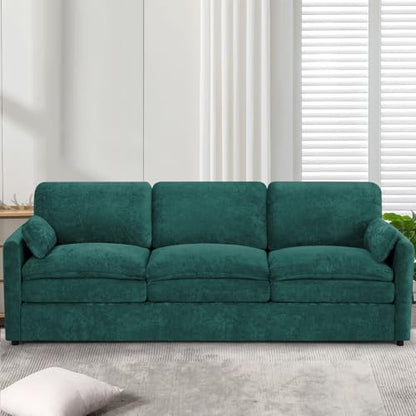 89" Chenille 3 Seats Sofa with 2 Pillows, Teal | Modern Upholstered Sofa with Deeper Seats, Comfy Sofa with Thickened Cushions for Living Room, Apartment - color: Teal, size: Sofa