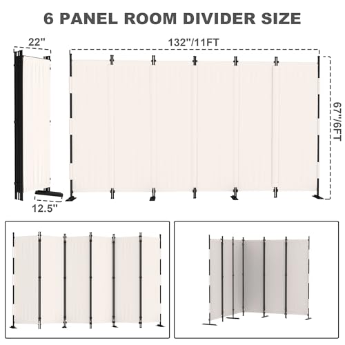 6 Panel Room Divider,6ft Folding Screen Portable Wall Partition Room Divider with 4 Metal Feet,Privacy Screen Indoor Doubles as a Cubicle Wall,Suitable for Bedroom Dressing Room Office - color: White, size: 6 Panel-Upgrade
