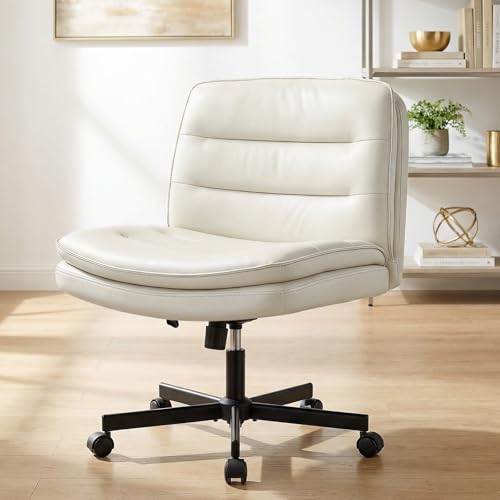 GTPLAYER Cross Legged Office Chair, Armless Desk Chair Cute Vanity Chair with Wheels Computer Chair Comfy Wide Office Chair Adjustable Swivel for Home Computer Task,Pu Leather Beige - color: Velvet-dark Gray, size: Small